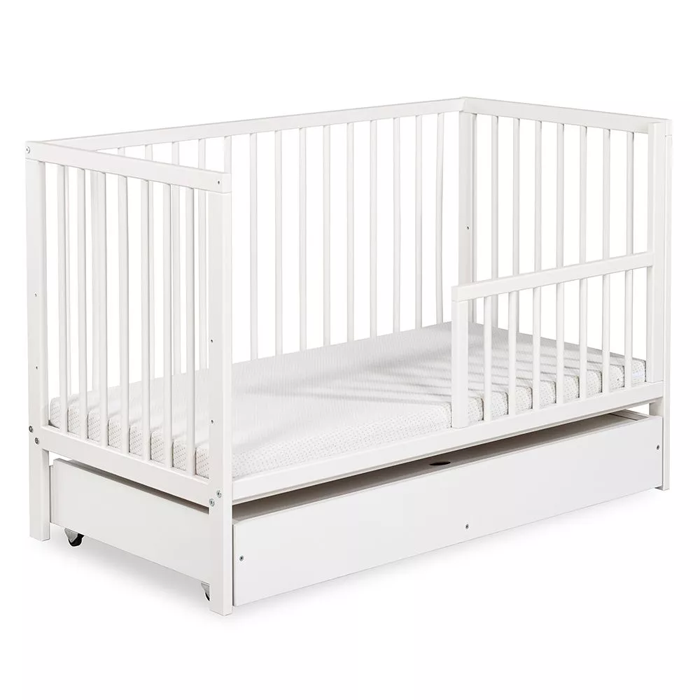 Bērnu gultiņa Frania Premium 120x60 ar stelāžu Guļamvietas platums: 60 cm, Guļamvietas garums: 120 cm, · Balts · 66 × 12