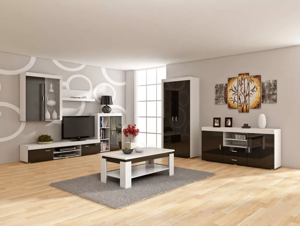 Kumode Mamba mam 01 · Balts + melns spīdums · 164 × 45 × 78 cm