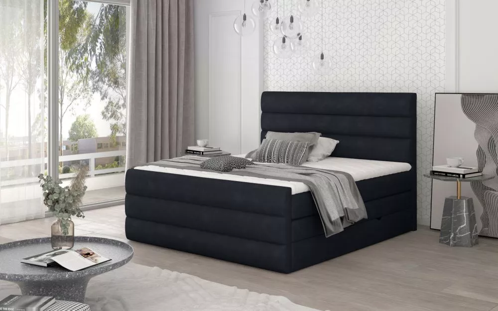 Gulta Cande Boxspring Lux standard Guļamvietas platums: 160 cm, Guļamvietas garums: 200 cm, · Melns · 160 × 220 × 133 cm