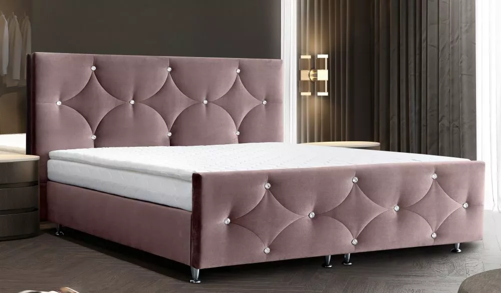 Gulta Verona Boxspring Standard Guļamvietas platums: 180 cm, Guļamvietas garums: 200 cm, · Rozā · 197 × 214 × 119.5 cm