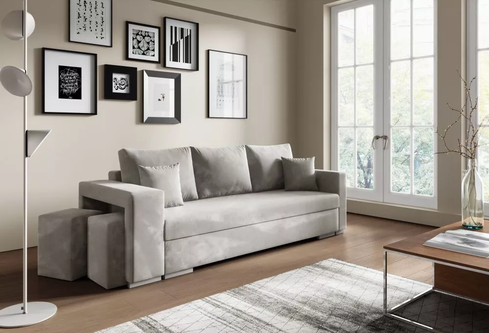Dīvāns Salsa Premium standard ar pufiem · Gaiši pelēks · 85 × 237 × 90 cm