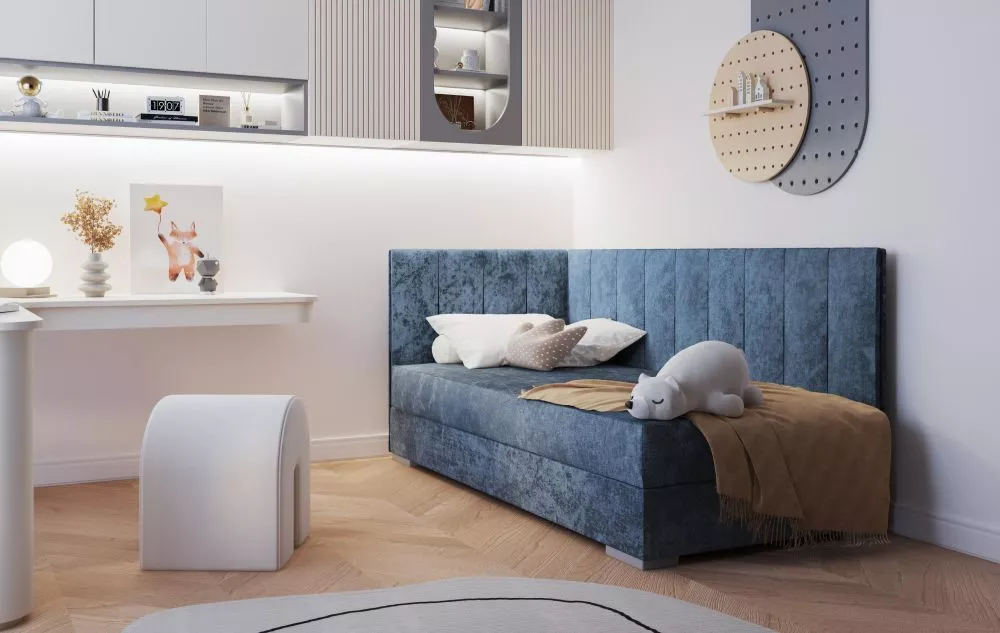 Gulta Coimbra 3L Boxspring Standard Guļamvietas platums: 90 cm, Guļamvietas garums: 200 cm, · Zila · 95 × 205 × 95 cm