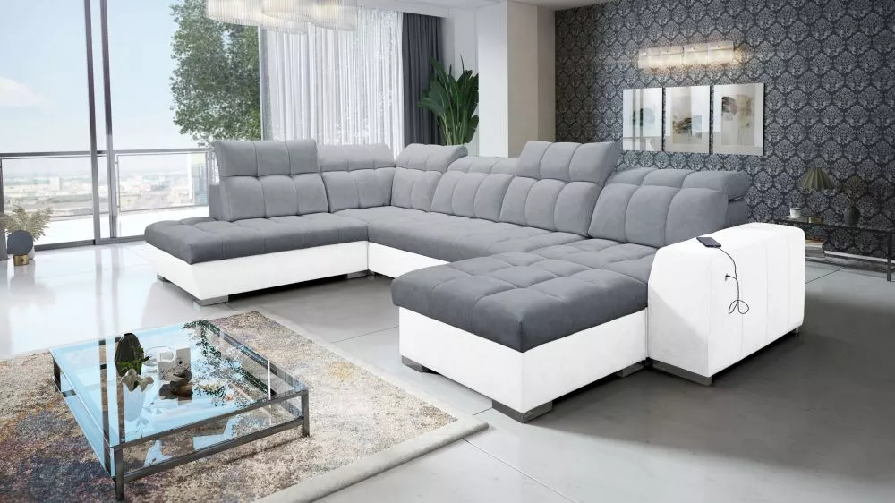 Dīvāns Pagano 6 Premium Standard · Tumši pelēks + balts · 225 × 364 × 83 cm