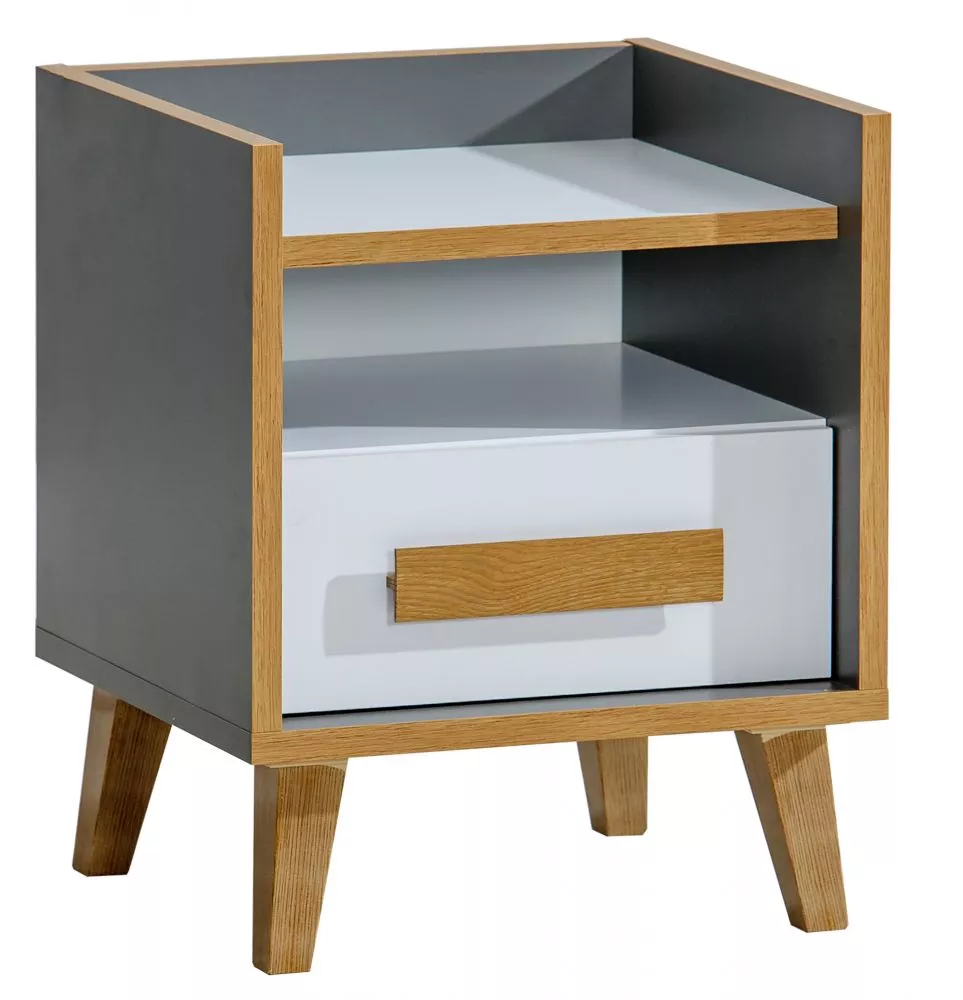Naktsgaldiņš Werso W11 · Antracīts + ozols riviera + balts · 47.3 × 42 × 57.2 cm