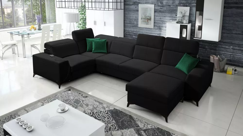 Dīvāns Belutti 4 Mix Standard · Melns · 212 × 362 × 84 cm