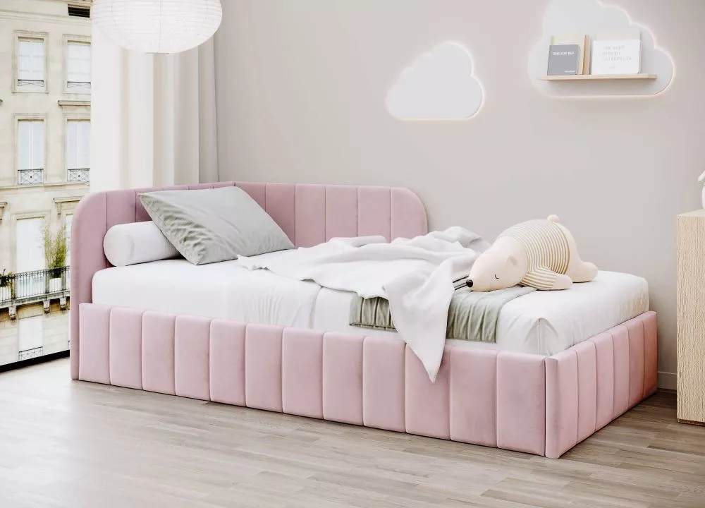 Gulta Mario SM06 Standard Guļamvietas platums: 120 cm, Guļamvietas garums: 200 cm, · Rozā · 128 × 210 × 80 cm