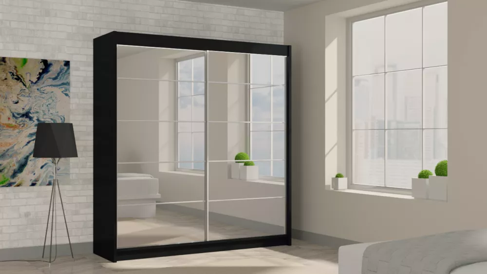 Skapis Flores ar LED · Melns · 200 × 61 × 216 cm