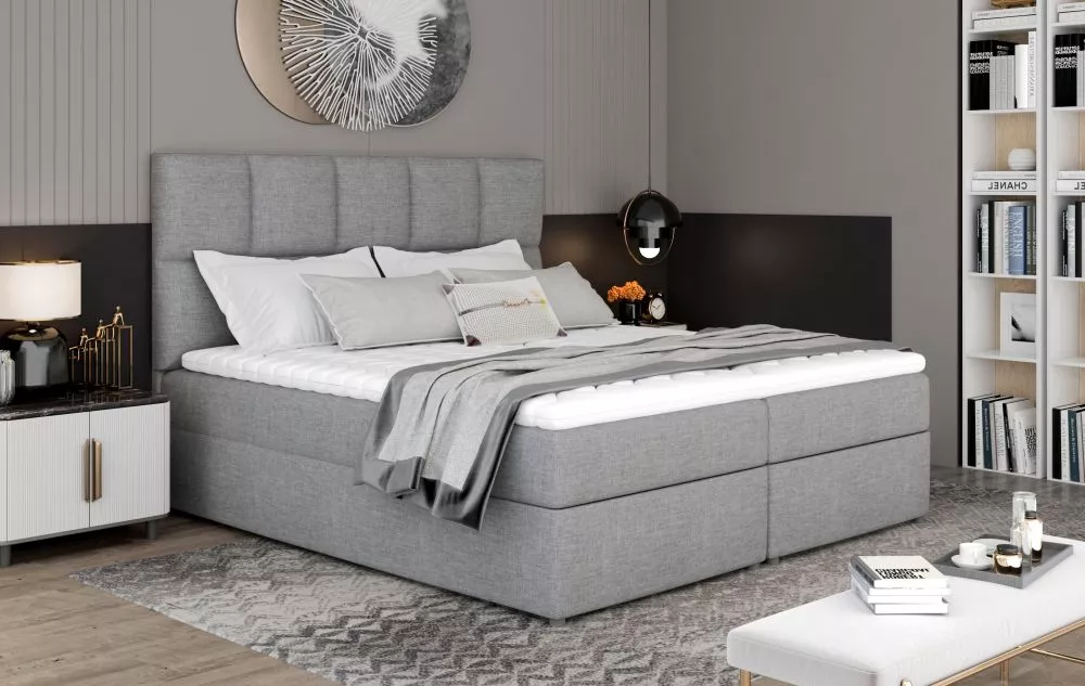 Gulta Glossy Boxspring Lux Standard Guļamvietas platums: 180 cm, Guļamvietas garums: 200 cm, · Gaiši pelēks · 185 × 210 