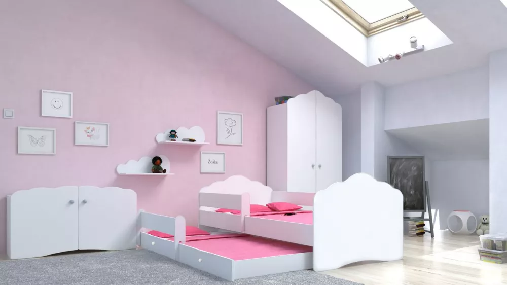 Bērnu gulta Casimo 2 Premium ar stelāžām Guļamvietas platums: 80 cm, Guļamvietas garums: 160 cm, · Balts · 88 × 164 × 63