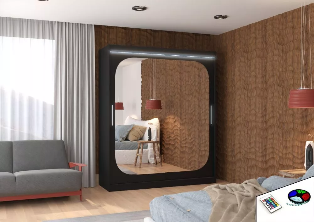 Skapis Arizona ar LED · Melns · 180 × 58 × 215 cm
