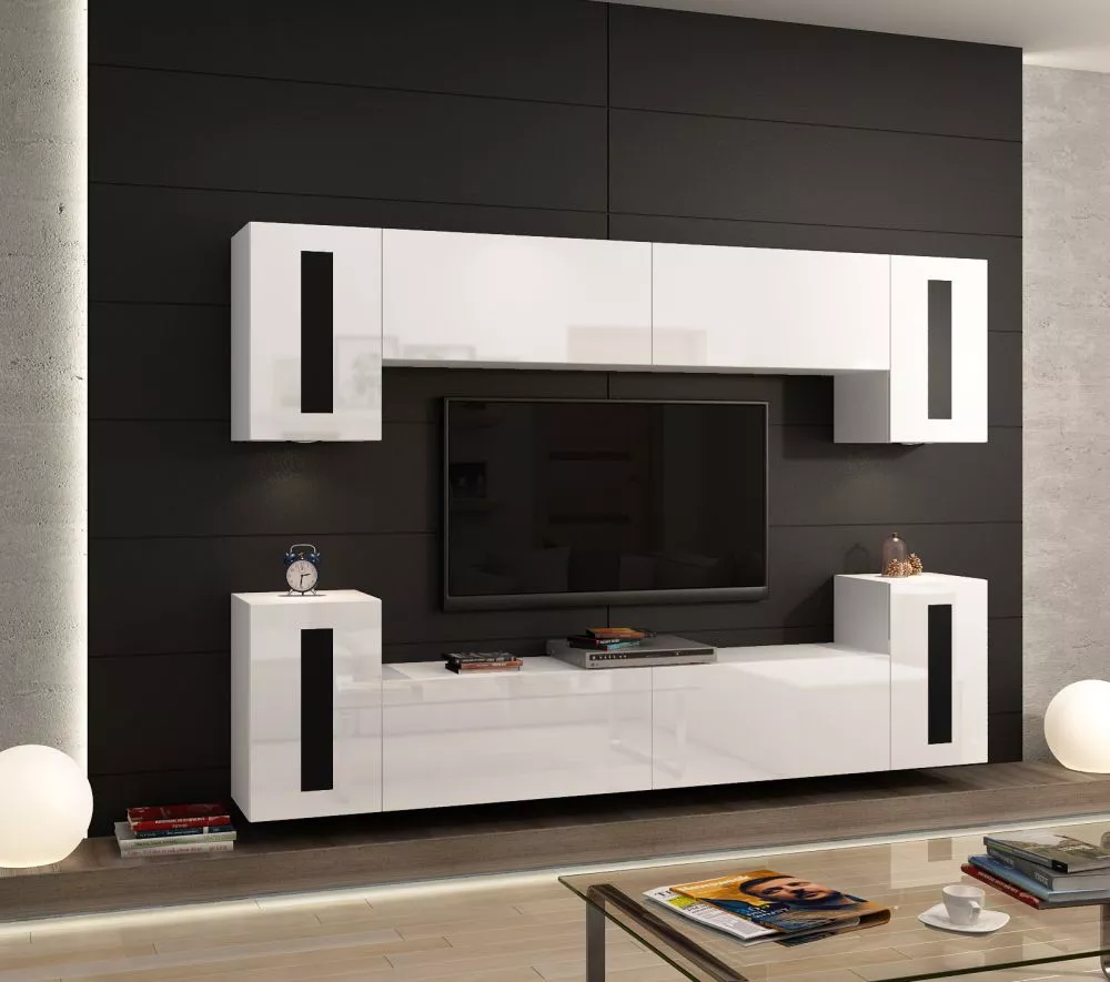 Sekcija Mirage Gloss ar LED · Balts · 240 × 35 × 190 cm