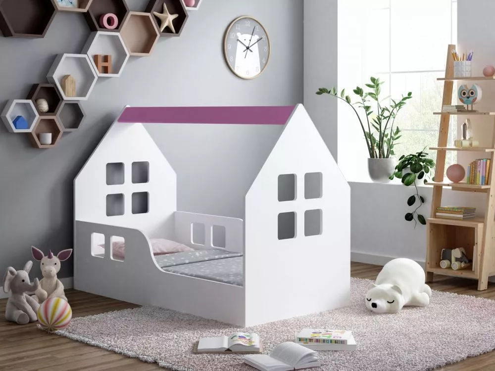 Bērnu gulta House 5 ar stelāžu Guļamvietas platums: 70 cm, Guļamvietas garums: 140 cm, · 70 × 144 × 106 cm