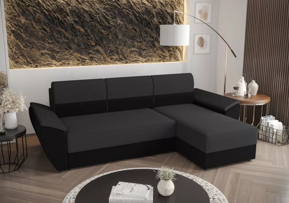 Dīvāns Rebi L2 Standard · Tumši pelēks + melns · 140 × 251 × 88 cm