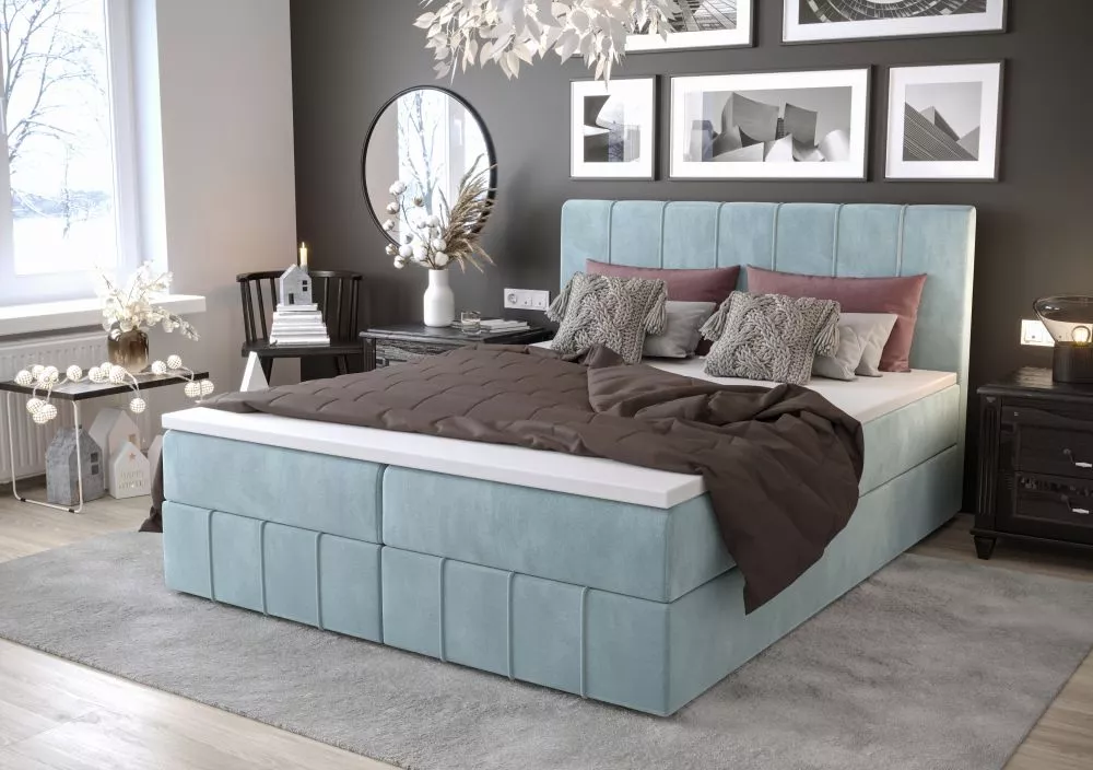Gulta Bahama Boxspring Standard Guļamvietas platums: 80 cm, Guļamvietas garums: 200 cm, · Gaiši zils · 80 × 207 × 104 cm