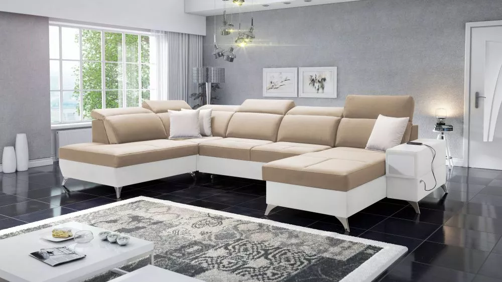Dīvāns Deus 6 Premium Standard · Gaiši brūns + balts · 224 × 364 × 83 cm