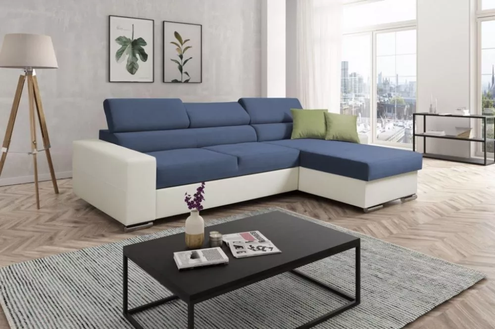 Dīvāns Lotus standard · Zils + balts · 175 × 270 × 90 cm