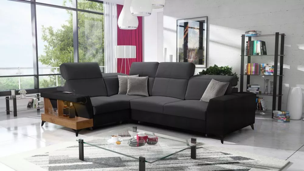 Dīvāns Belutti 2 Lancelot Standard ar LED · Grafīts + melns · 212 × 288 × 84 cm