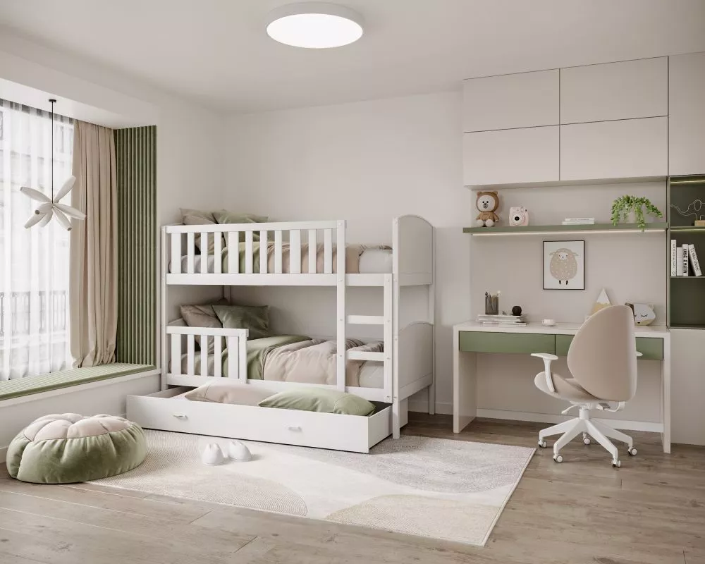 Bērnu gulta Tami MDF 90x200 ar stelāžām Guļamvietas platums: 90 cm, Guļamvietas garums: 200 cm, · 96 × 208 × 158 cm