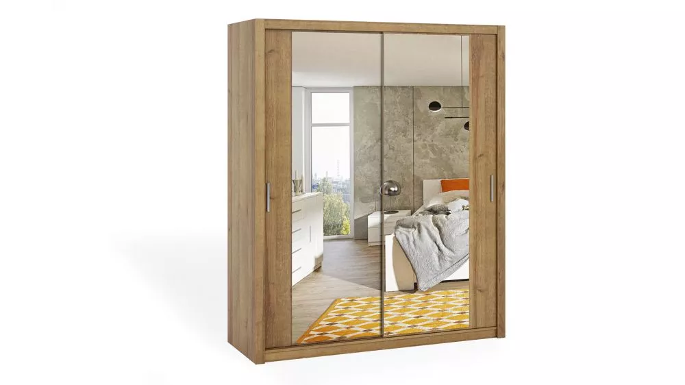 Skapis Bono BO SZ ar spoguli · Zelta ozols · 180 × 62 × 215 cm