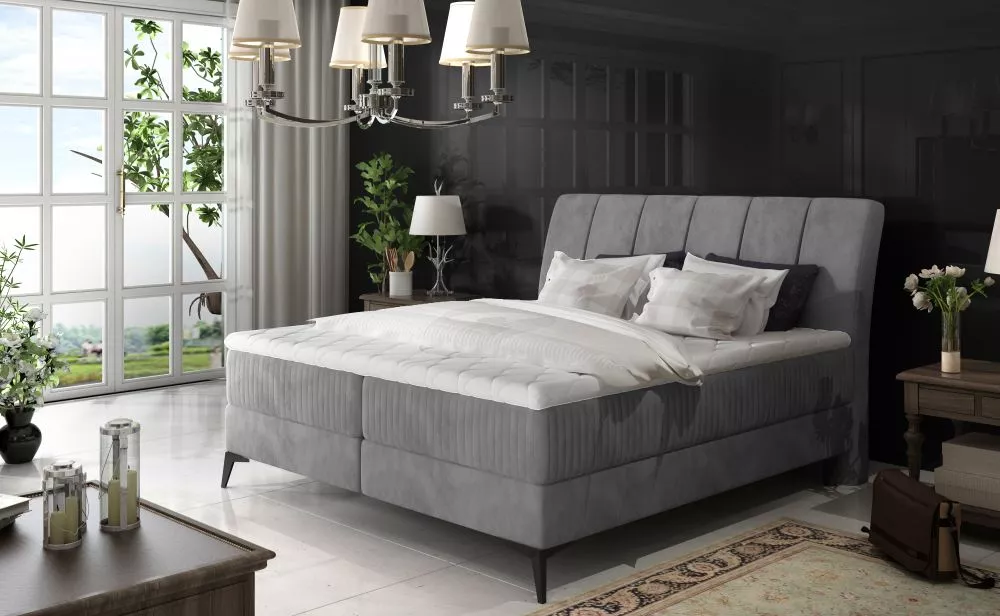 Gulta Aderito Boxspring standard Guļamvietas platums: 160 cm, Guļamvietas garums: 200 cm, · Pelēks · 163 × 221 × 118 cm