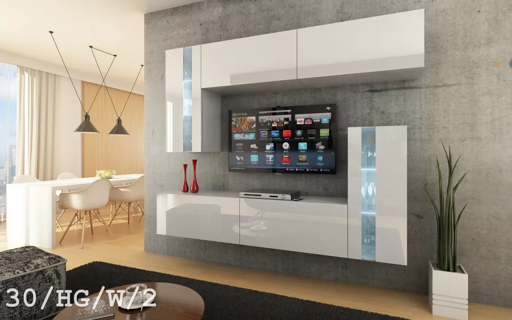 Sekcija Concept 30 gloss ar LED · Balts · 203 × 35 × 165 cm
