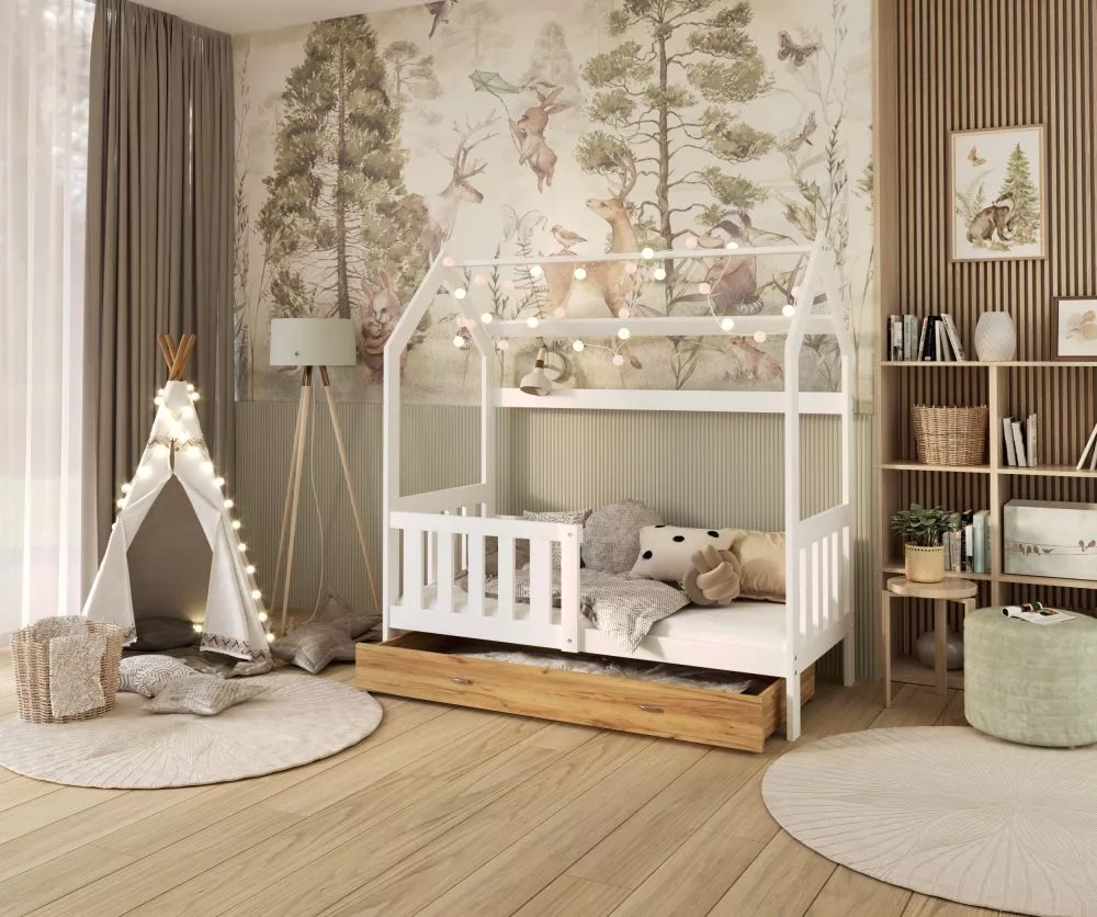 Bērnu gulta Pluto ar stelāžu Guļamvietas platums: 80 cm, Guļamvietas garums: 160 cm, · 84 × 164 × 180 cm