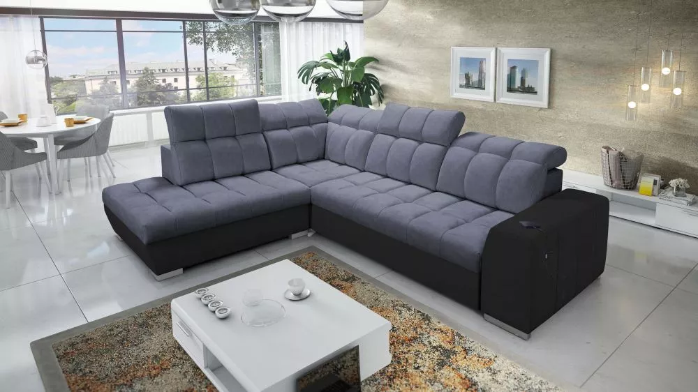 Dīvāns Pagano 7 Premium Standard · Antracīts + melns · 225 × 285 × 83 cm
