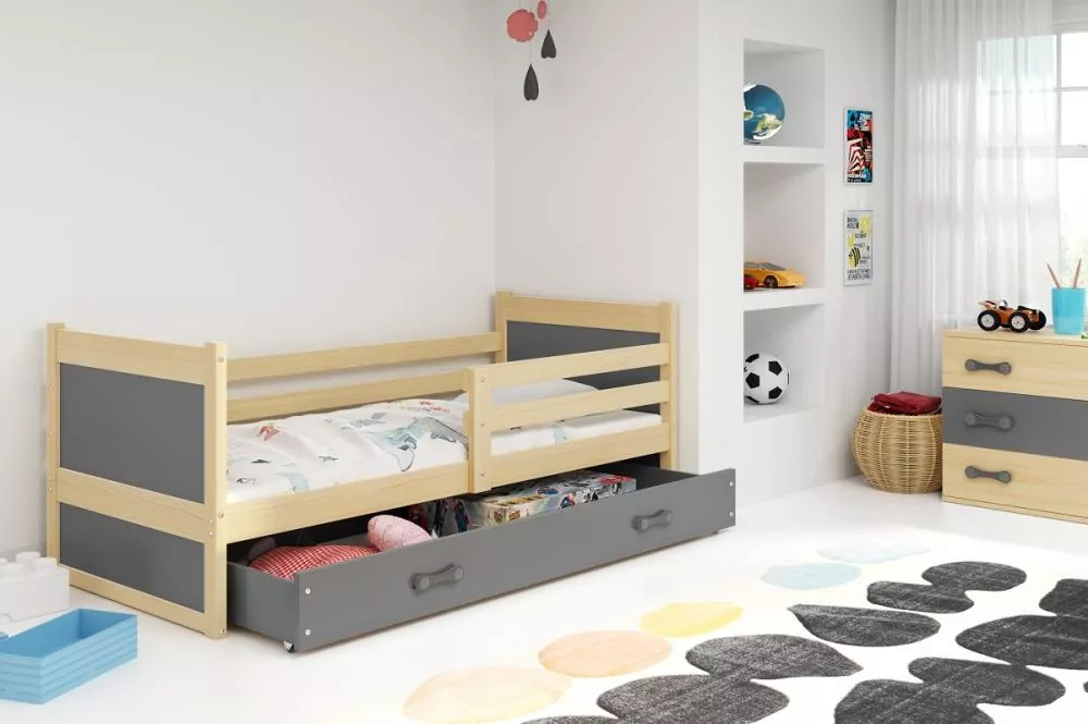 Bērnu gulta Rico Single Pine ar stelāžu Guļamvietas platums: 90 cm, Guļamvietas garums: 200 cm, · 97 × 205 × 73 cm