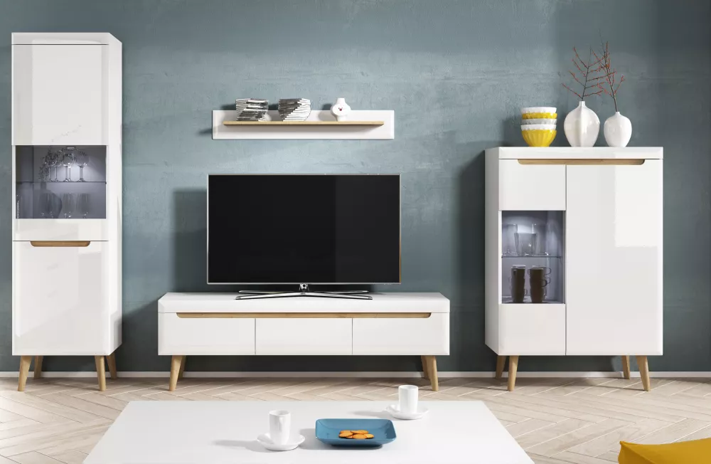 Sekcija Nordi ar LED · Balts + ozols riviera