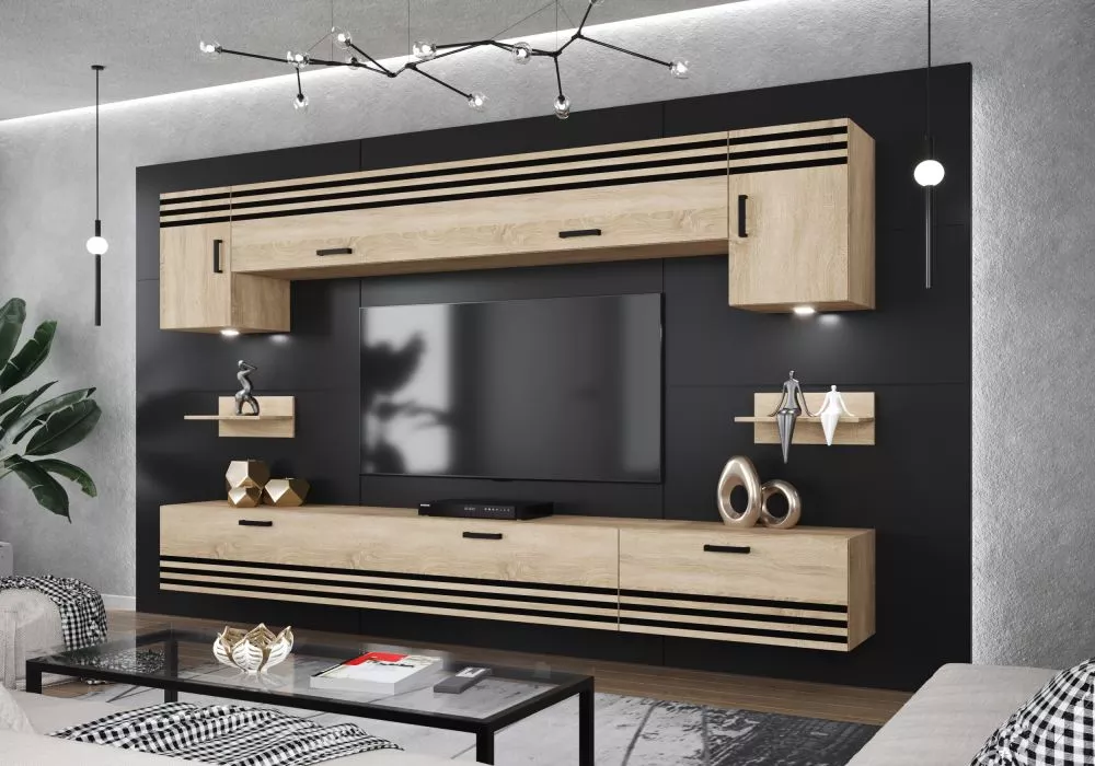Sekcija Salto 1 ar LED · Ozols sonoma · 274 × 35 × 201 cm