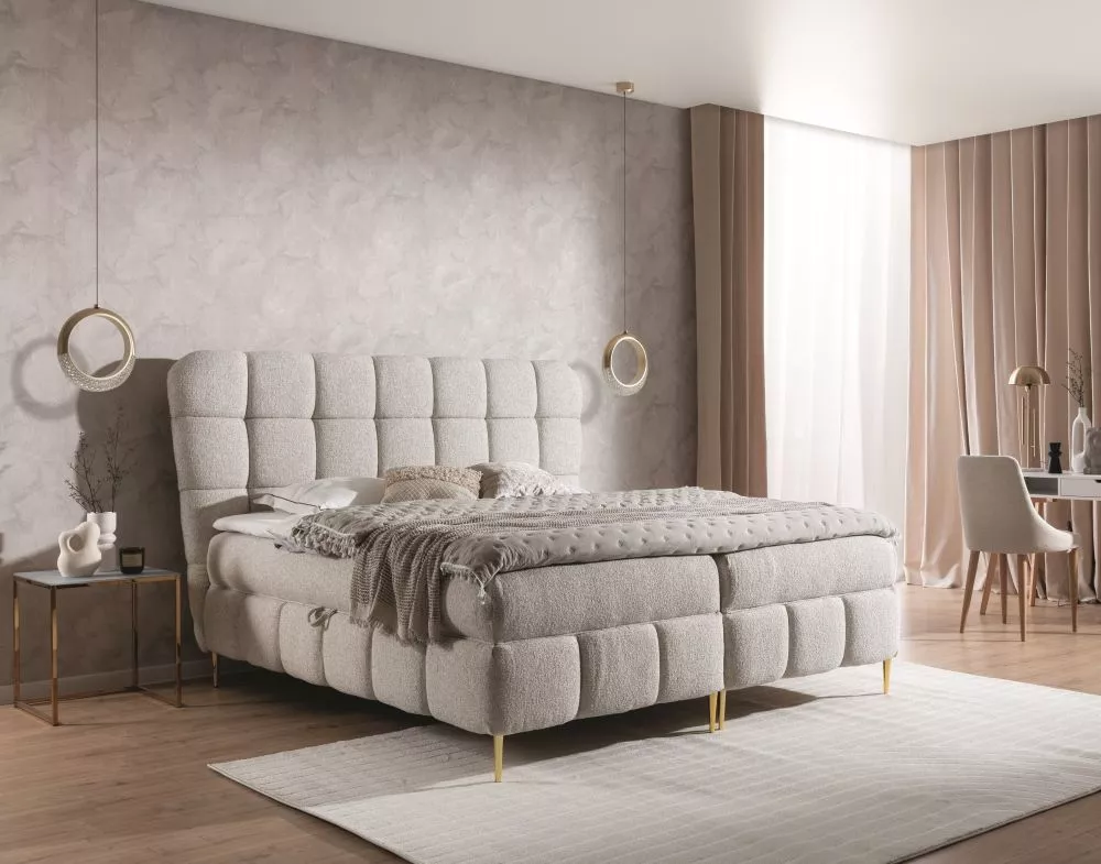 Gulta Lolly Boxspring Standard Guļamvietas platums: 160 cm, Guļamvietas garums: 200 cm, · Bēšs · 187 × 207 × 123 cm