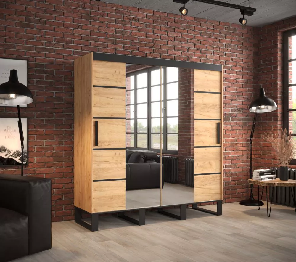 Skapis Loft V4 · Ozols craft zelts · 200 × 62 × 212 cm