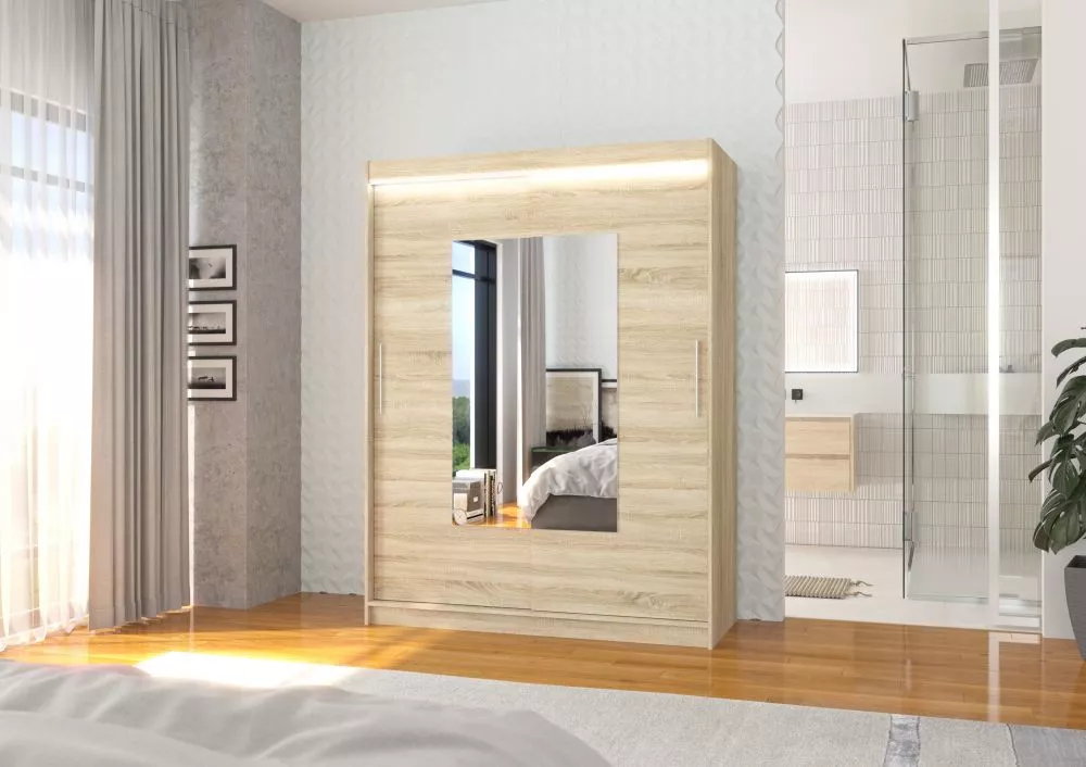 Skapis Dorrigo ar LED · Sonoma · 150 × 58 × 200 cm