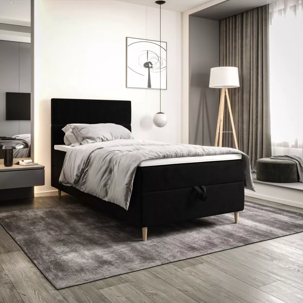 Gulta Flo P Boxspring Standard Guļamvietas platums: 80 cm, Guļamvietas garums: 200 cm, · Melns · 80 × 207 × 114 cm