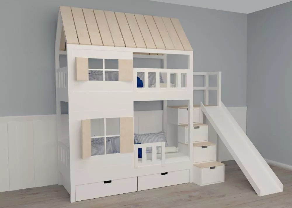 Bērnu gulta 101P+Z ar stelāžām Kāpņu puse: Pa labi, Guļamvietas platums: 90 cm, Guļamvietas garums: 200 cm, · 145 × 287 