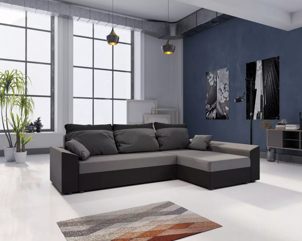 Dīvāns Paul L standard · Pelēks + melns · 139 × 248 × 80 cm