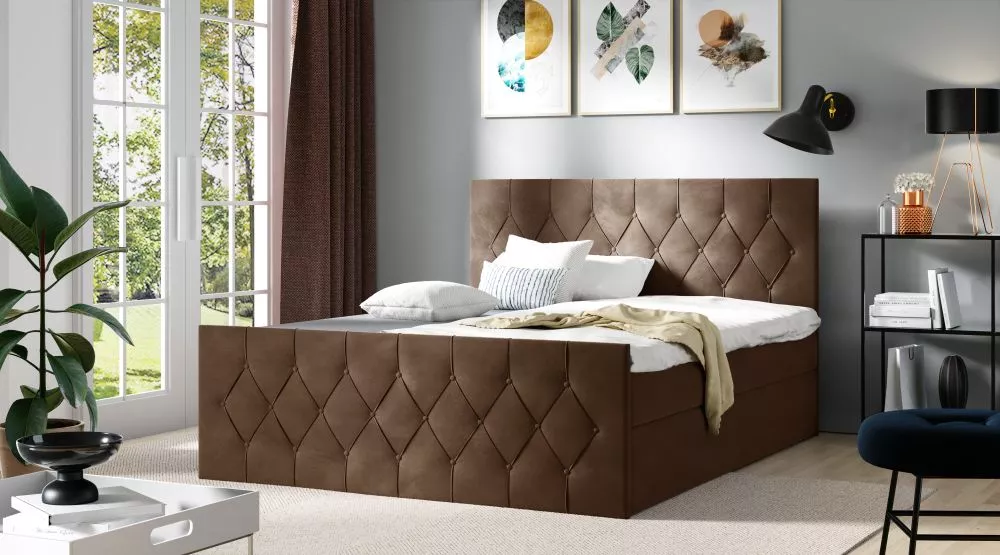 Gulta Sky Lux Boxspring Standard Guļamvietas platums: 120 cm, Guļamvietas garums: 200 cm, · Brūns · 124 × 213 × 103 cm