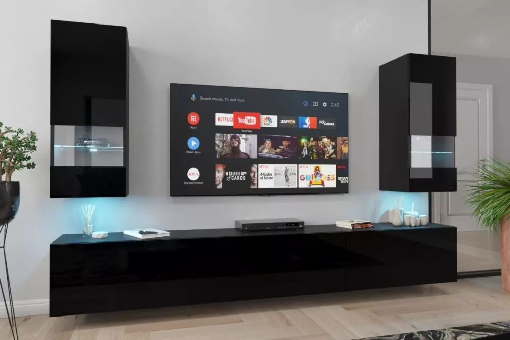 Sekcija Next 21 gloss ar LED · Melns · 273 × 35 × 173 cm