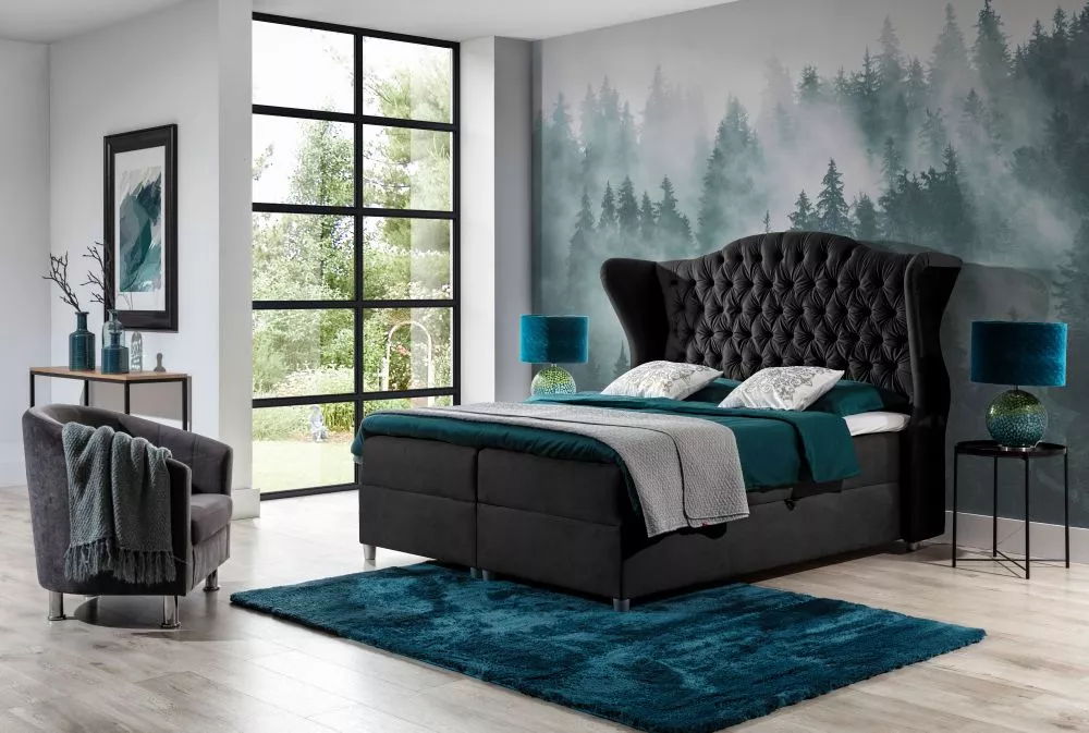 Gulta Livia Boxspring Premium Standard Guļamvietas platums: 180 cm, Guļamvietas garums: 200 cm, · Melns · 218 × 210 × 14
