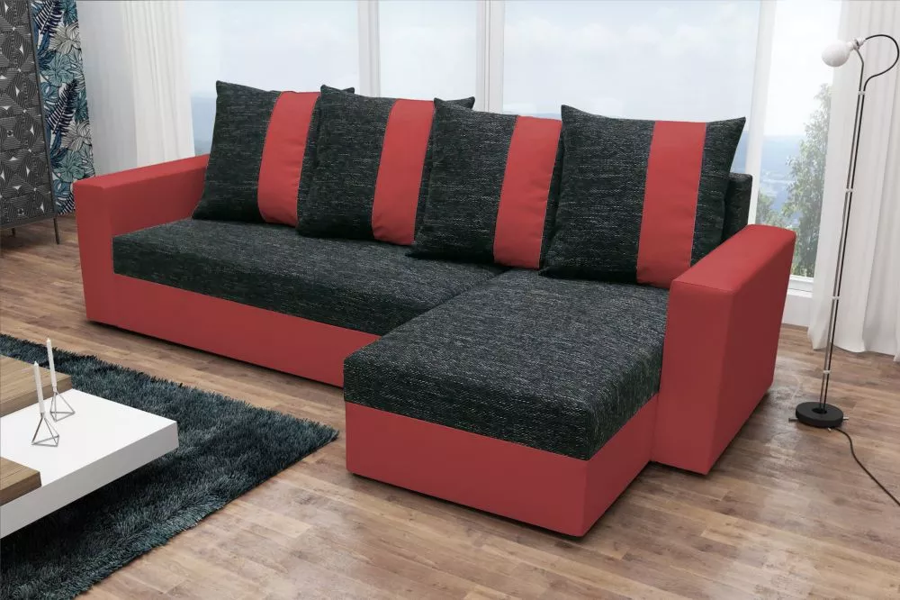 Dīvāns Praga Standard · Melns + sarkans · 144 × 210 × 69 cm