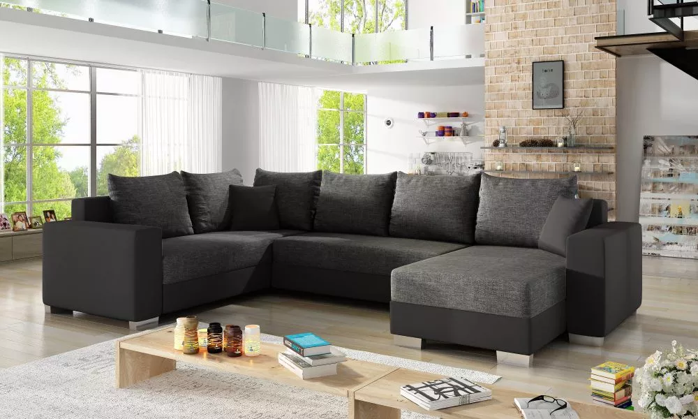 Dīvāns Marco Lux standard · Pelēks + melns · 210 × 312 × 92 cm