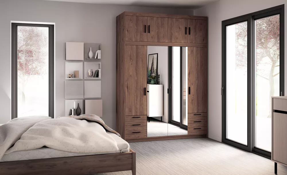Skapis Elena 4D6S Premium ar spoguli · Ozols lefkas · 176.3 × 53 × 245.5 cm