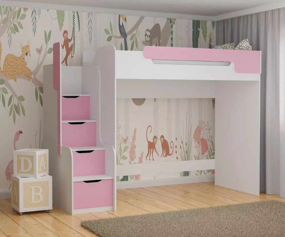 Bērnu gulta Dorian 90x200 ar stelāžu Guļamvietas platums: 90 cm, Guļamvietas garums: 200 cm, · 104 × 260 × 187 cm