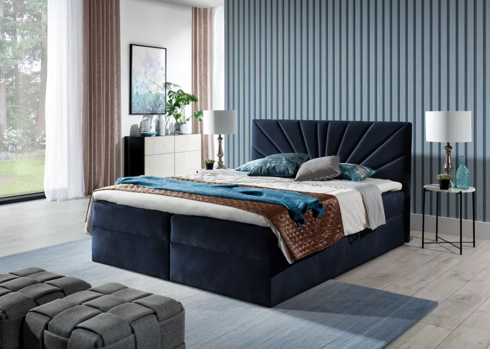 Gulta Top4 Boxspring Premium Standard Guļamvietas platums: 180 cm, Guļamvietas garums: 200 cm, · Tumši zils · 184 × 208 