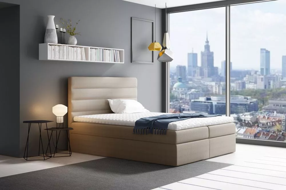 Gulta Velar Boxspring Premium Standard Guļamvietas platums: 120 cm, Guļamvietas garums: 200 cm, · Gaiši bēšs · 124 × 208