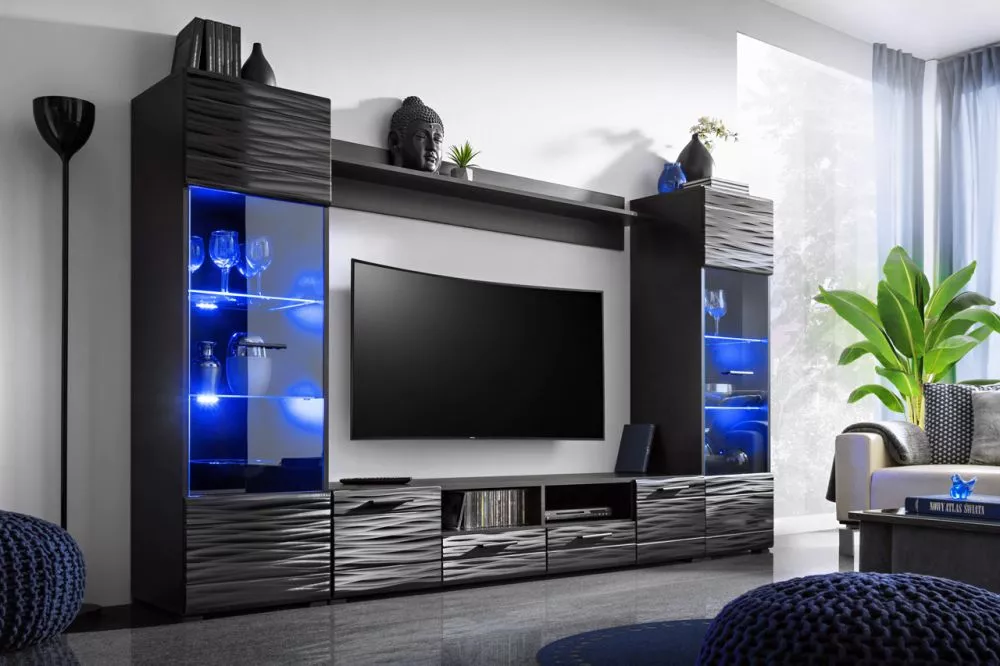 Sekcija Modica ar LED · Melns · 260 × 41 × 150 cm