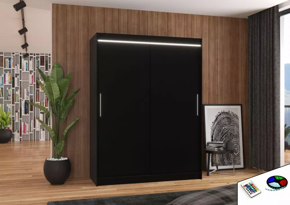 Skapis Florento S ar LED · Melns · 150 × 58 × 200 cm