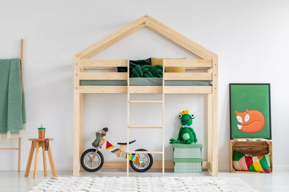 Bērnu gulta Mila DMPA ar stelāžu Guļamvietas platums: 70 cm, Guļamvietas garums: 140 cm, · Priede · 79 × 153 × 189 cm