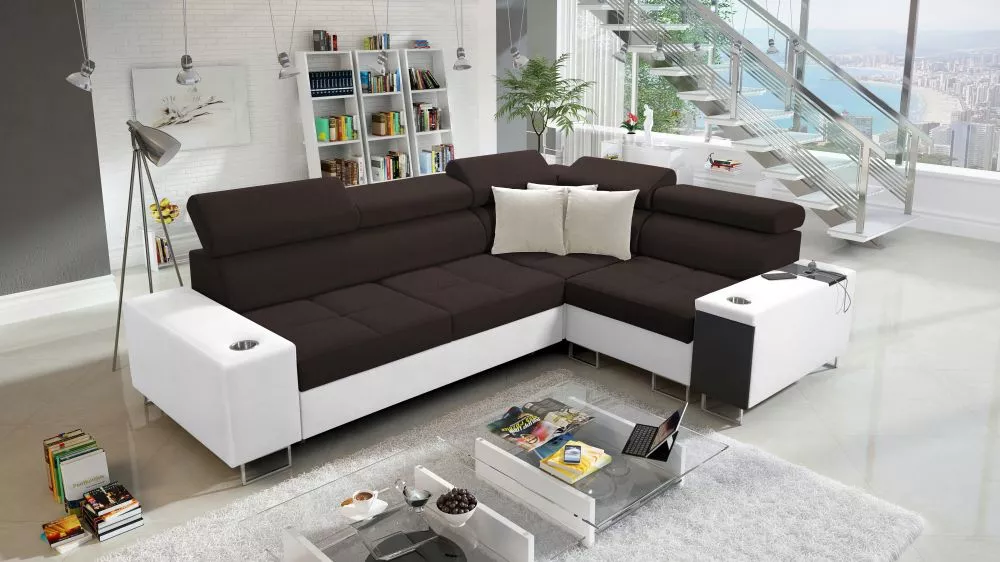 Dīvāns Morena 2 Premium Standard · Tumši brūns + balts · 207 × 283 × 84 cm
