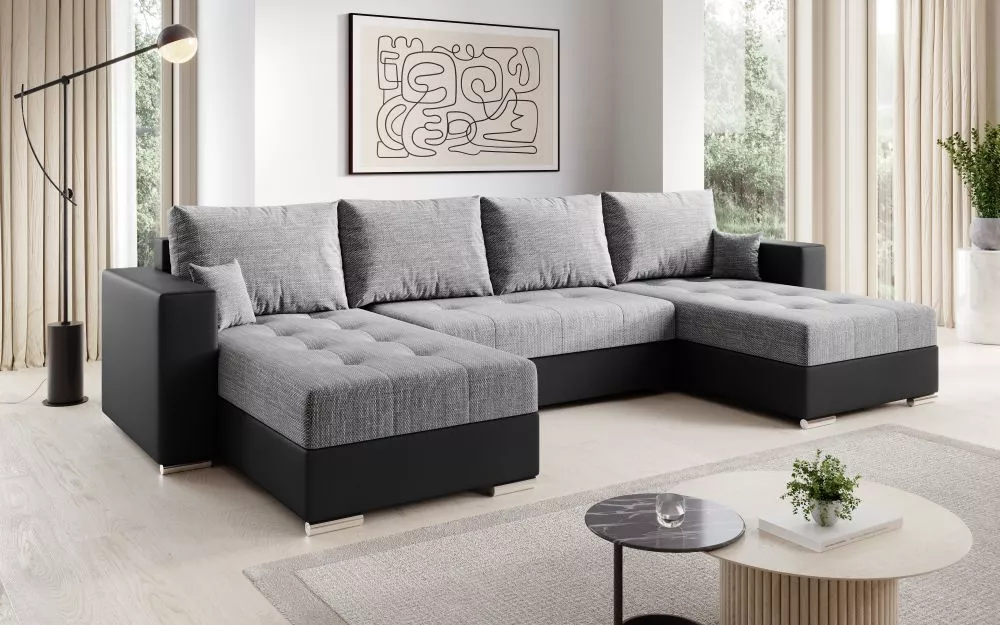 Dīvāns Josua U Standard · Pelēks + melns · 160 × 320 × 78 cm